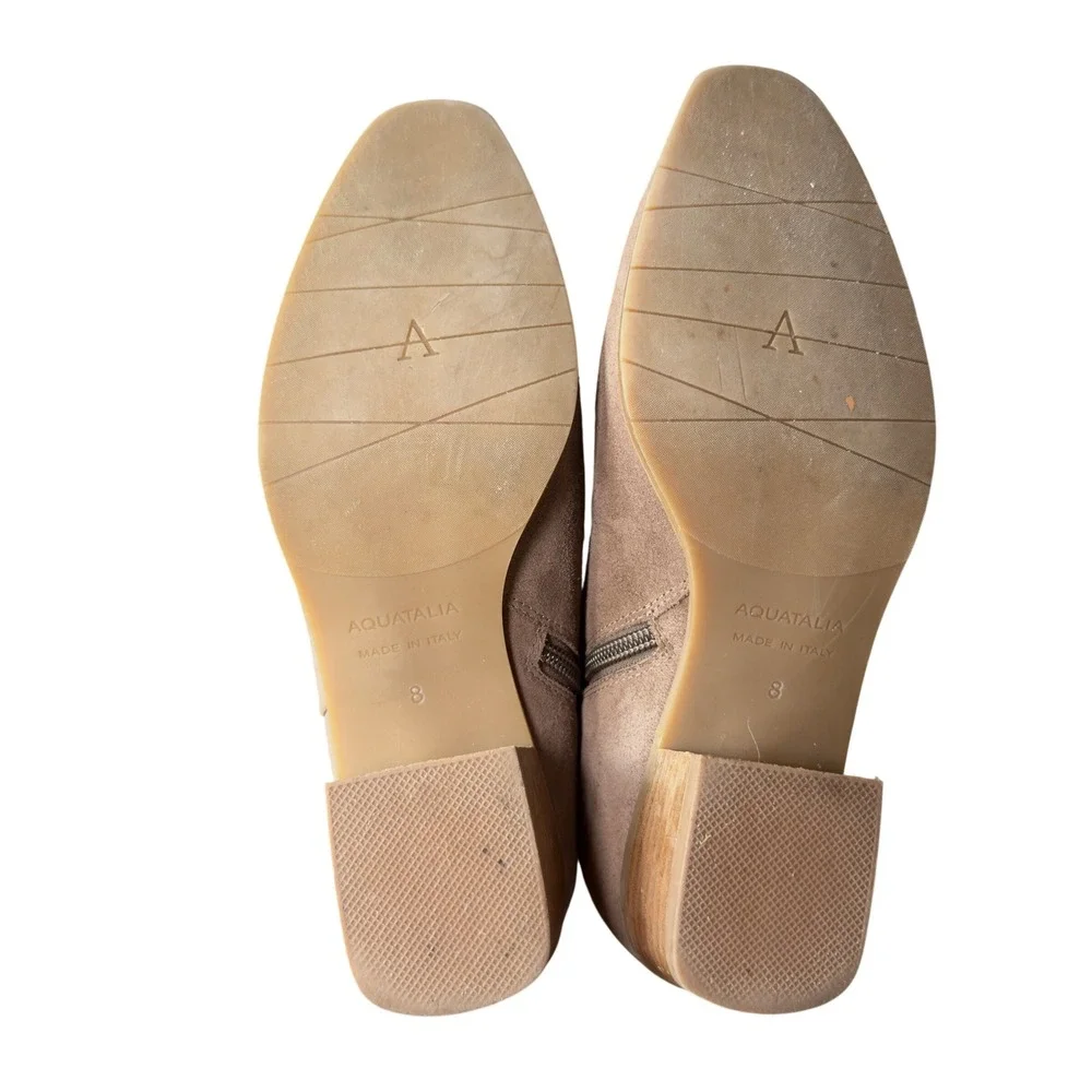 Aquatalia Faria Womens 8 - Taupe Suede Ankle Boots Made in Italy Buckle Side Zip